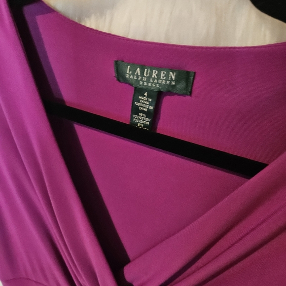 Lauren Ralph Lauren Classic Side Ruch Magenta Midi Dress - Picture 6 of 8